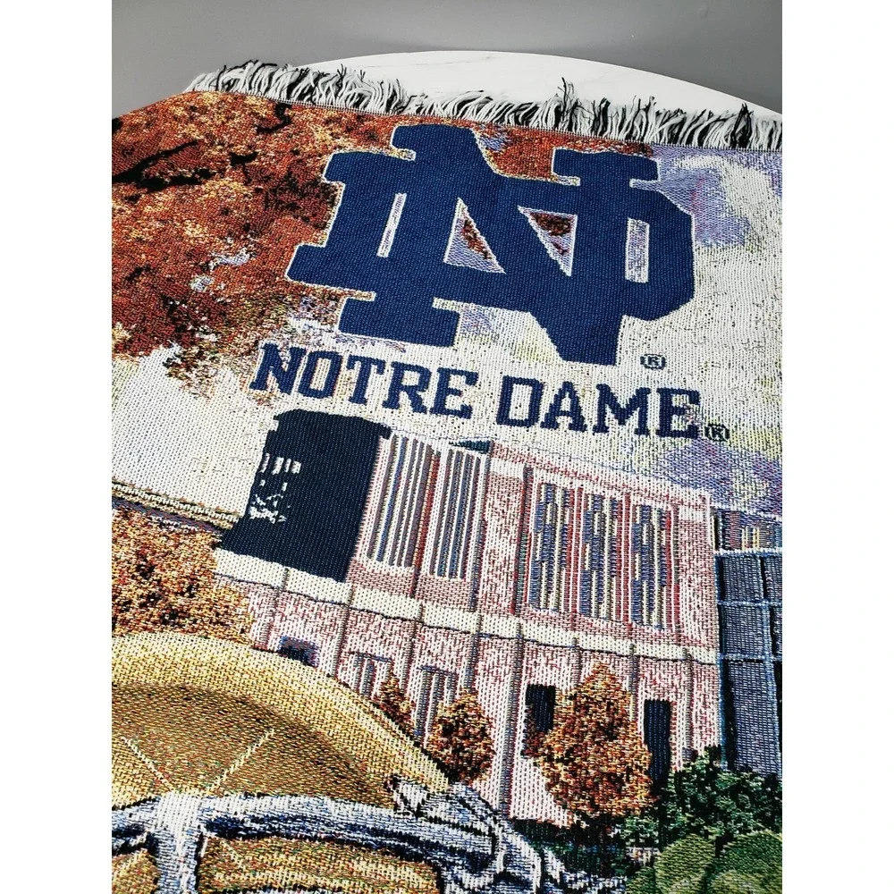 Vintage Notre Dame Fighting Irish Helmet Woven Tapestry Throw Blanket 48x60